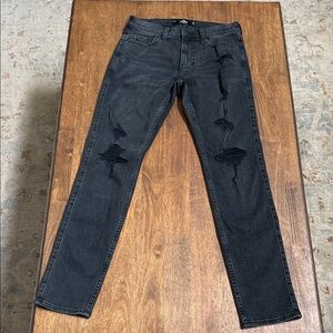Hollister Men's Dark Gray Distressed Skinny Jeans